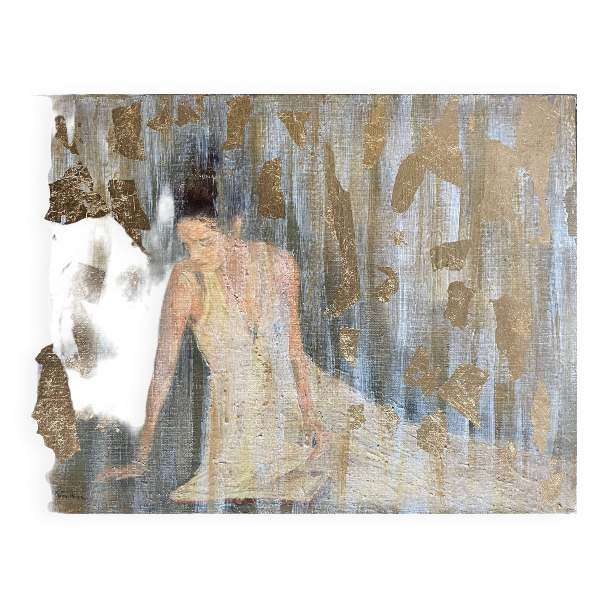 Painting signed oil on canvas with gold leaf finish “The Bride”