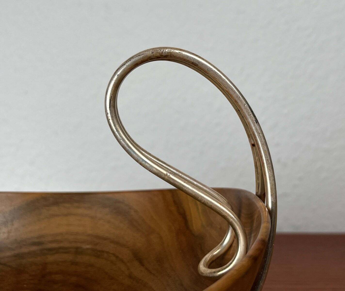 Mid-Century Modern Teak and Silver Plated Metal Bowl from Grasoli, Italy, 1960s