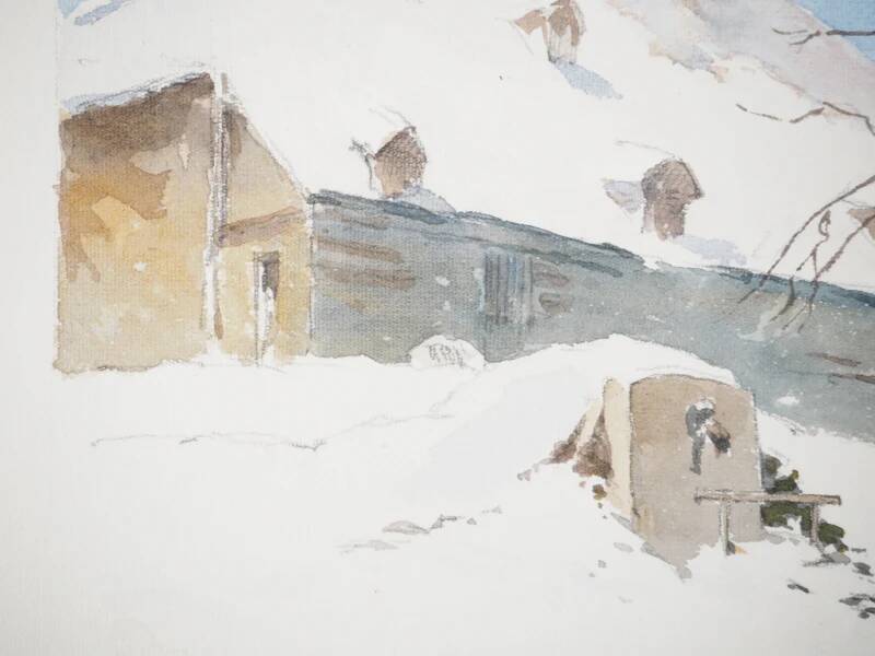 René leverd: switzerland, the sheepfold of lagnau, original signed watercolor