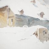 René leverd: switzerland, the sheepfold of lagnau, original signed watercolor