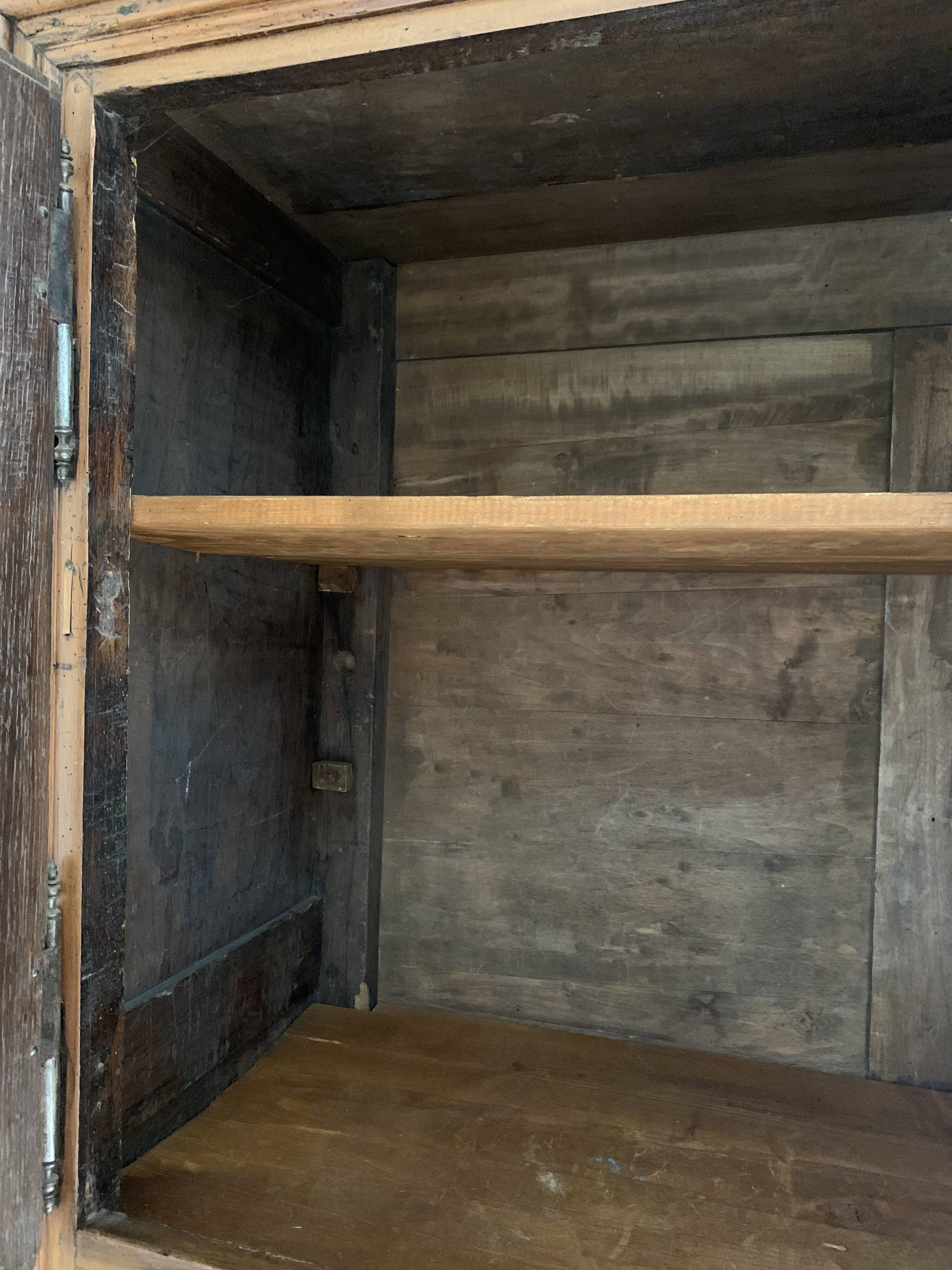 18th-century carved wardrobe, 4 doors, oak/cherry wood
