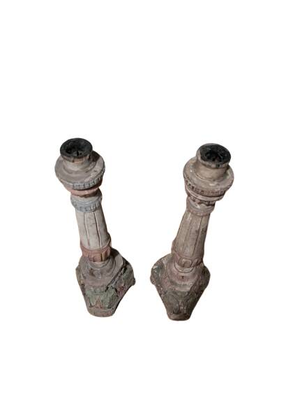 Pair of wooden candlesticks 43 cm - 18th century style