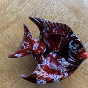 Dish fish shape glazed ceramic vintage slurry