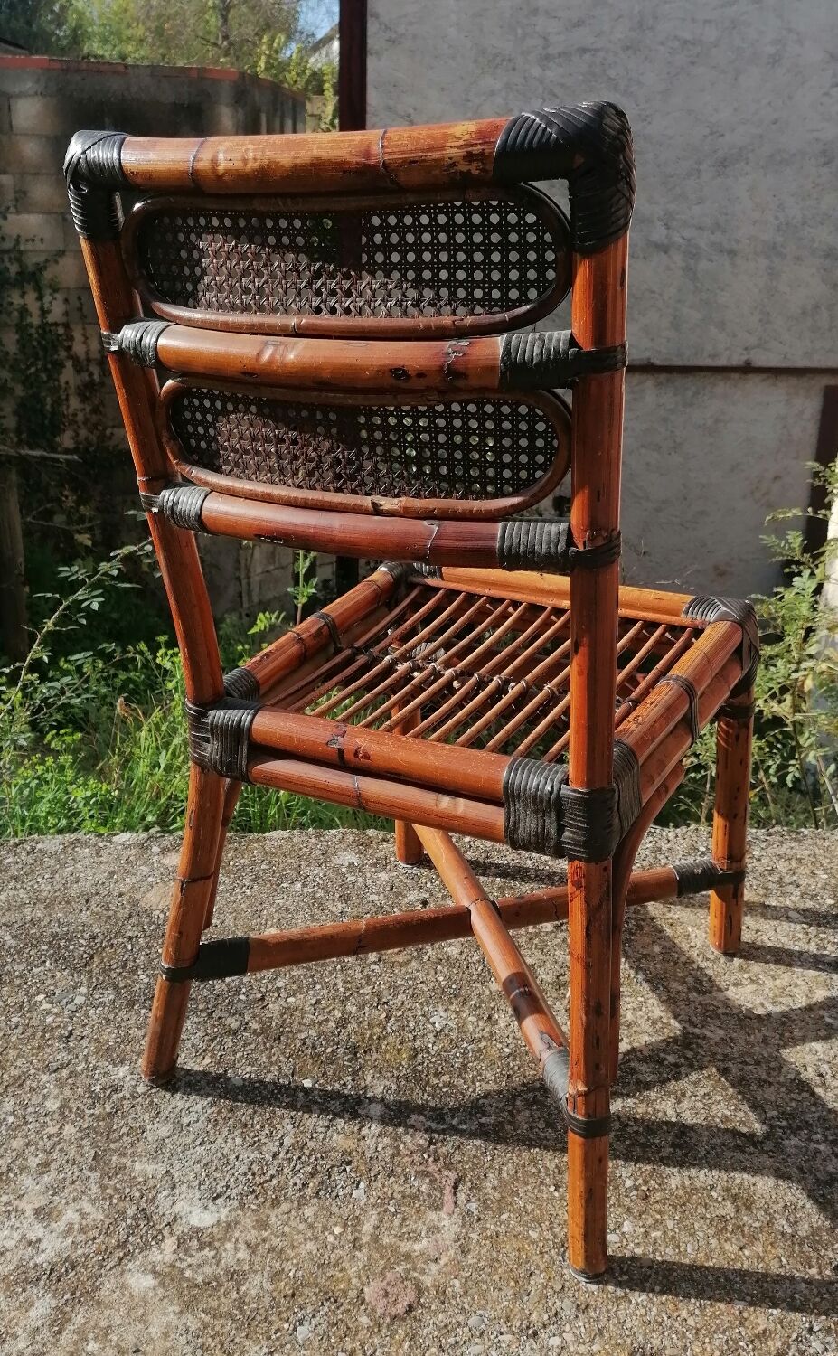 Vintage MacGuire chair in bamboo and canning