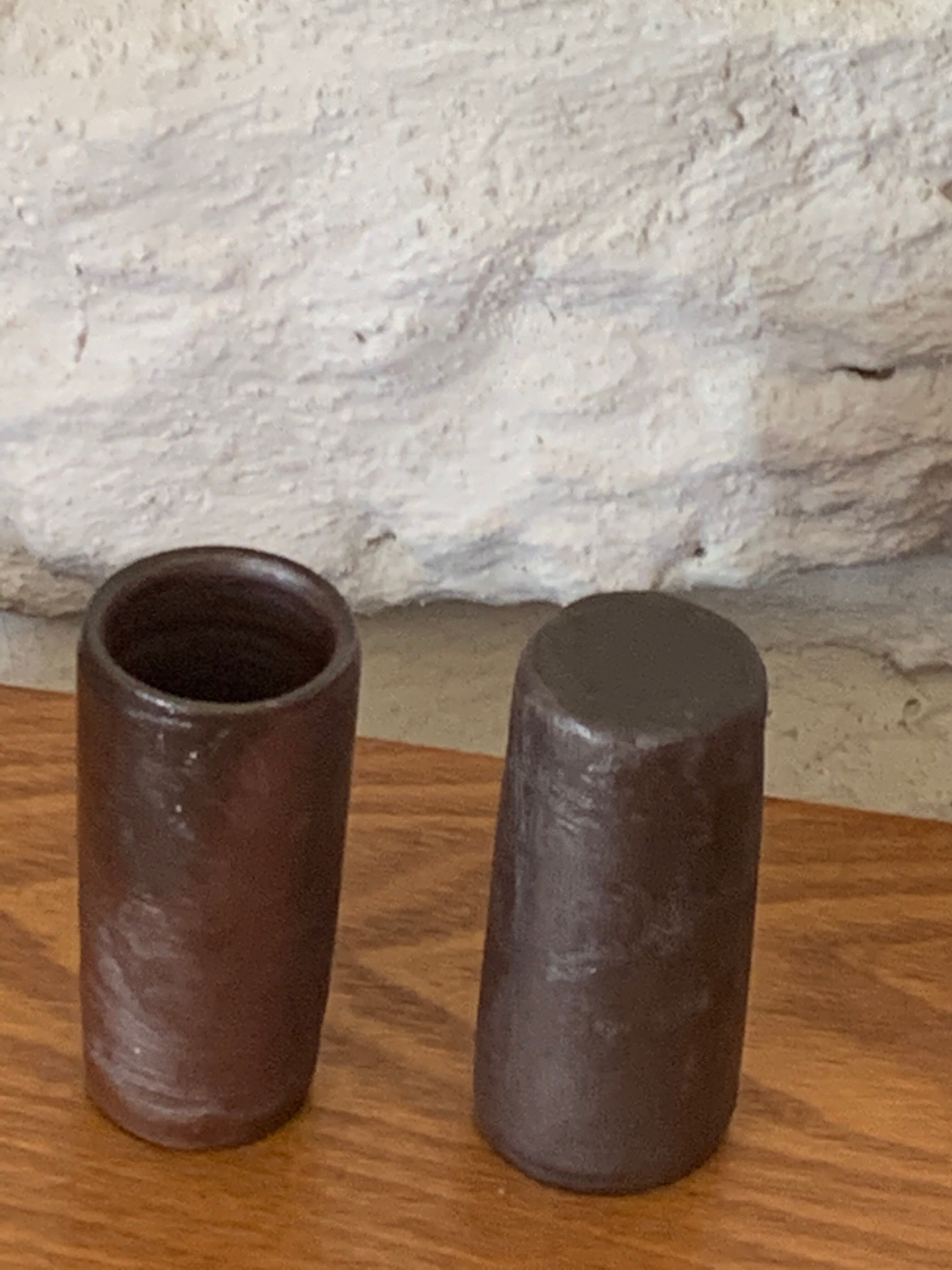 6 vintage cylindrical sandstone liqueur glasses