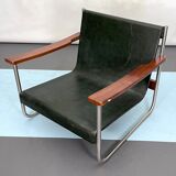 Fauteuil lounge vintage italien chrome et cuir des années 60