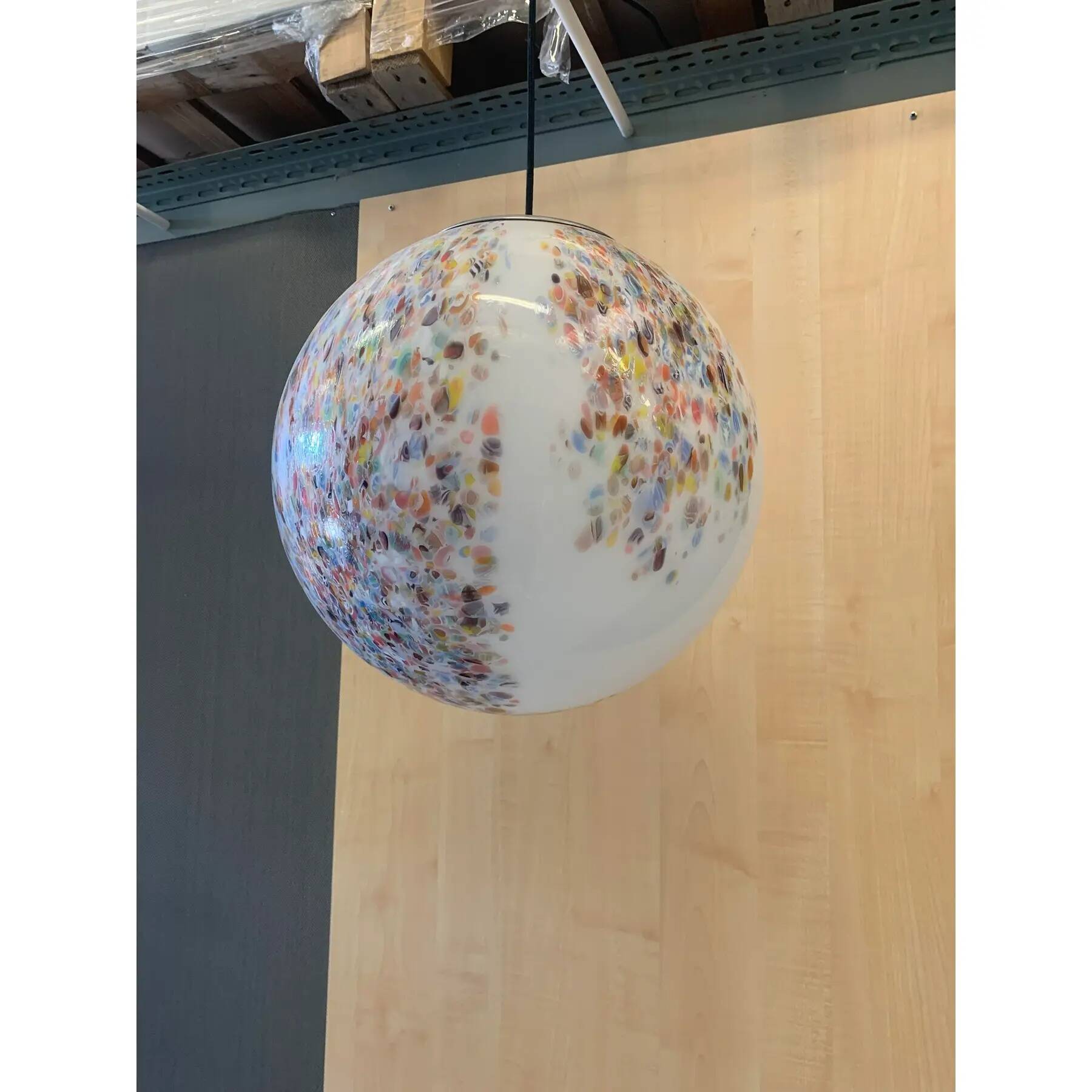 Contemporary Murano-Style Milky-White Glass Sphere with Multicoloured Murrine