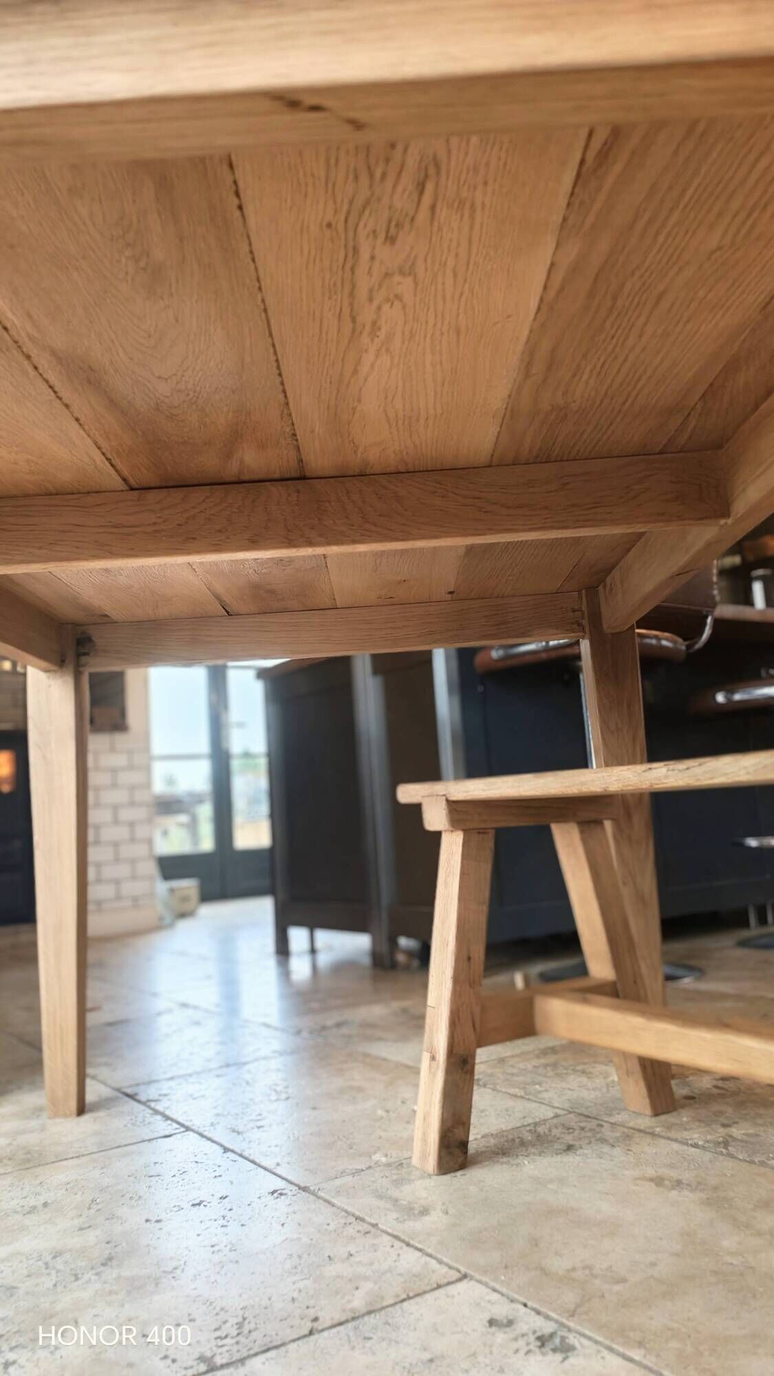 Farm table and bench ("A frame") in solid French oak.