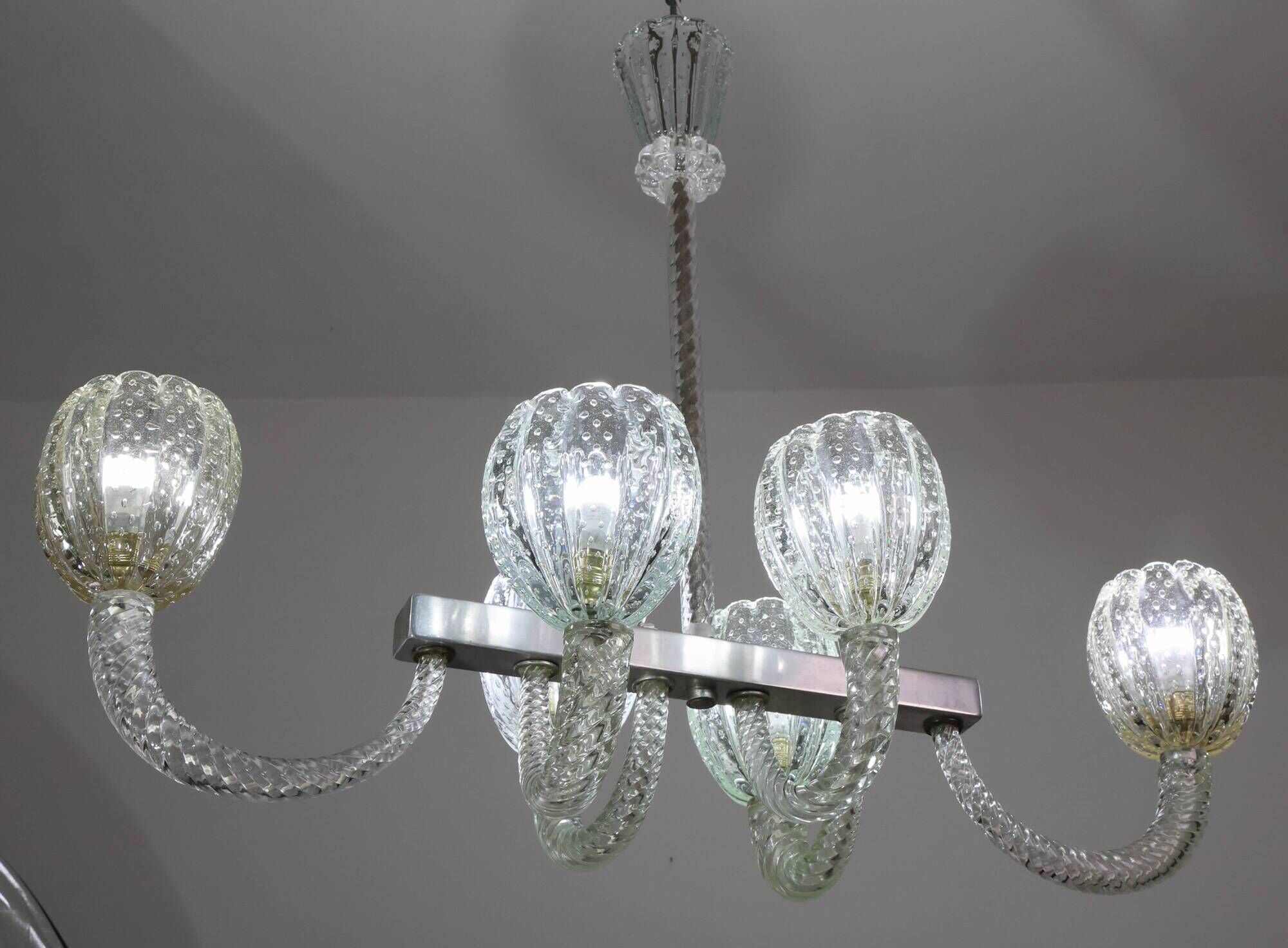 Amazing 6 Light BarovierArt Deco Chandelier, "Bullicante" Glass Murano, 194