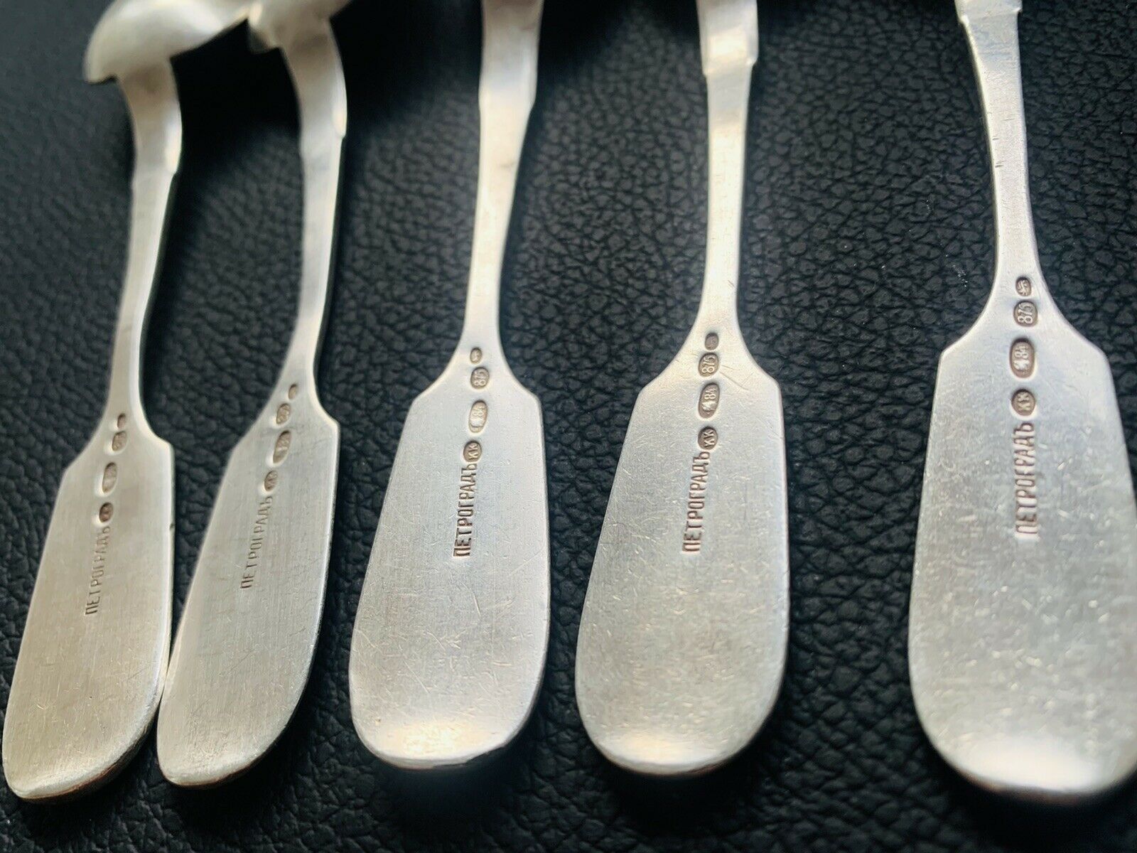 5 small spoons solid silver punch Russia Nicholas ll, weight 155grs