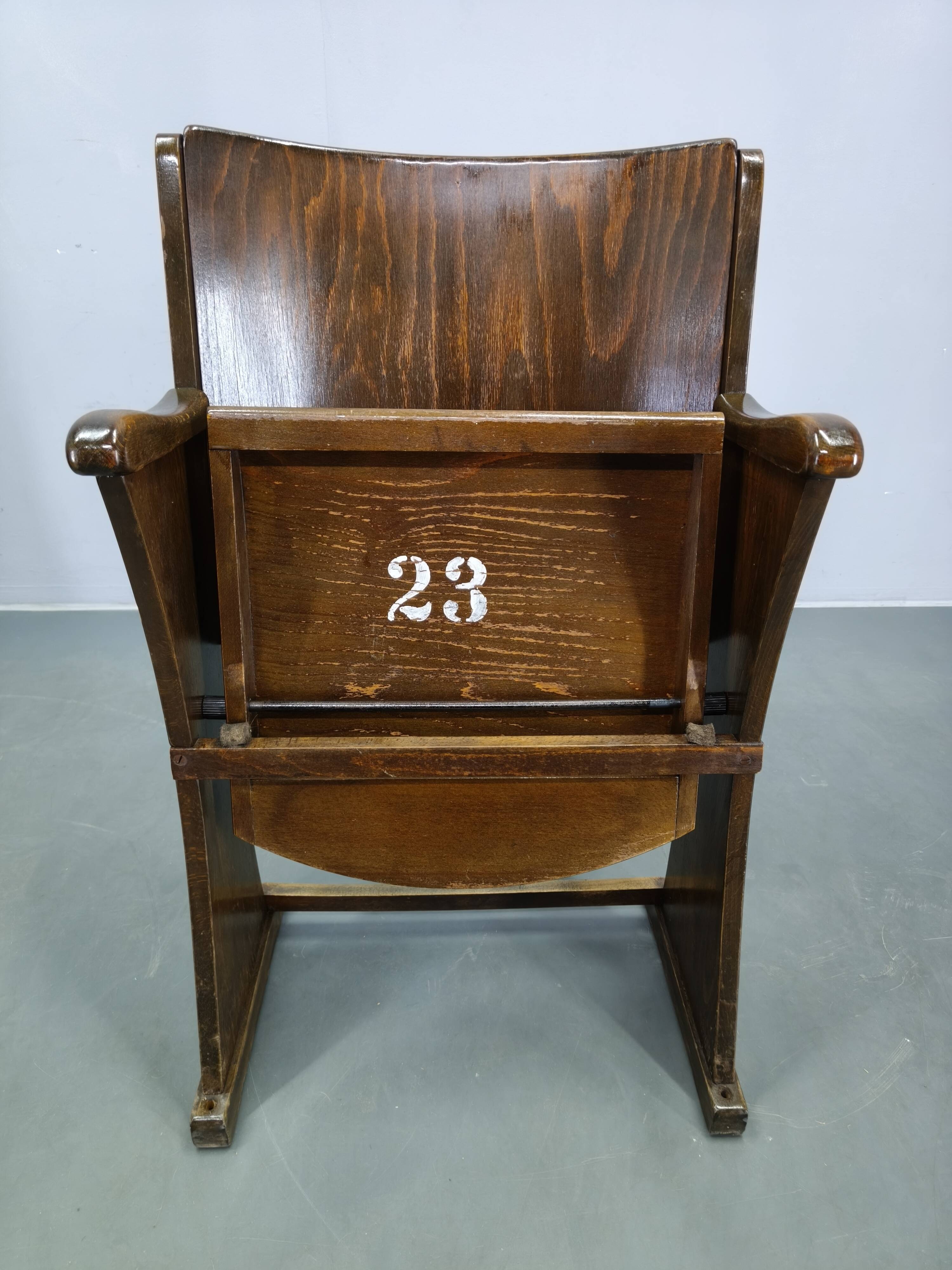 1950s Vintage Cinema Chair Beech Wood Theater Seat Armchair