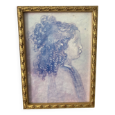 Watercolor young girl old frame