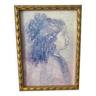 Aquarelle jeune fille cadre ancien