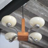 Art Deco suspension, 4-light chandelier with opaline globe, ceiling lamp.