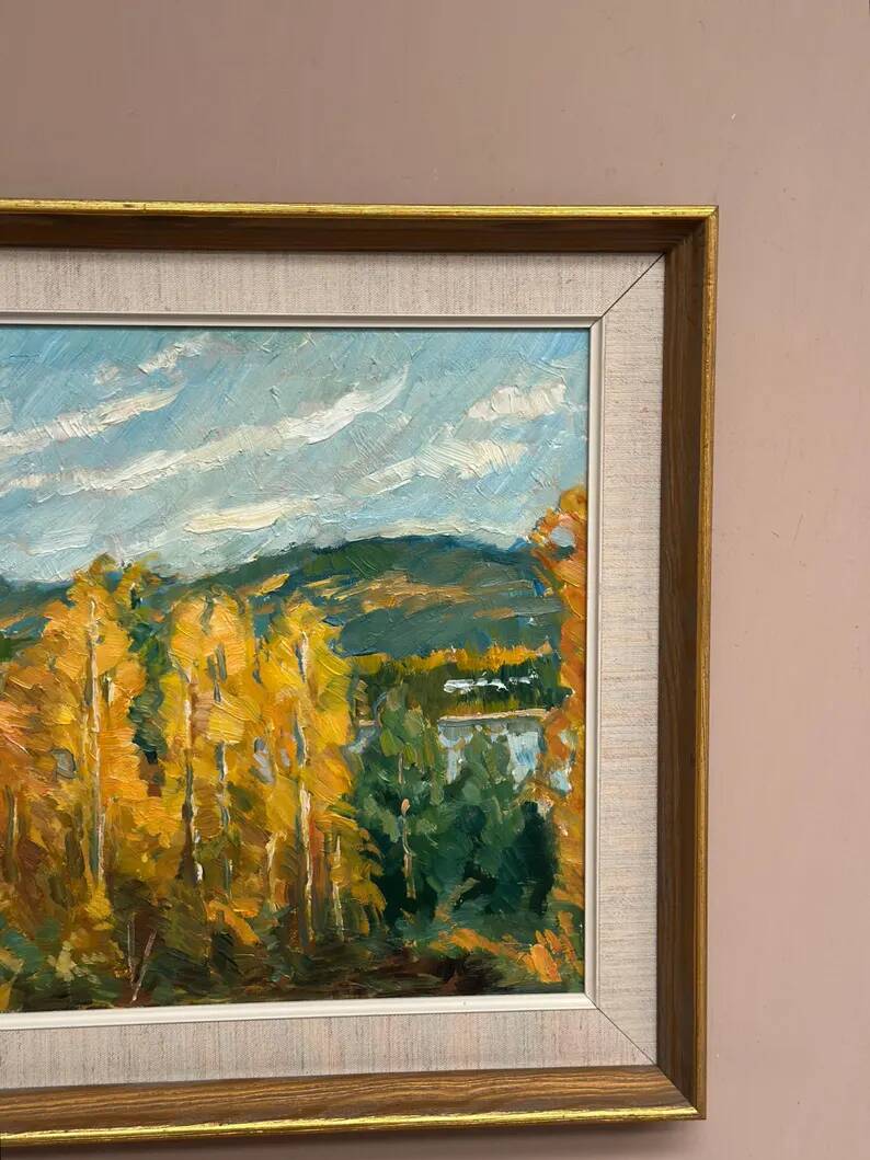 Original Swedish Oil on Panel – "Autumn Landscape" – Dated 1978 – Framed Period Piece – 50 × 42 cm (19.7" × 16.5")