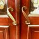 Pair of art deco doors in glass painted in imitation of 20th century stained glass