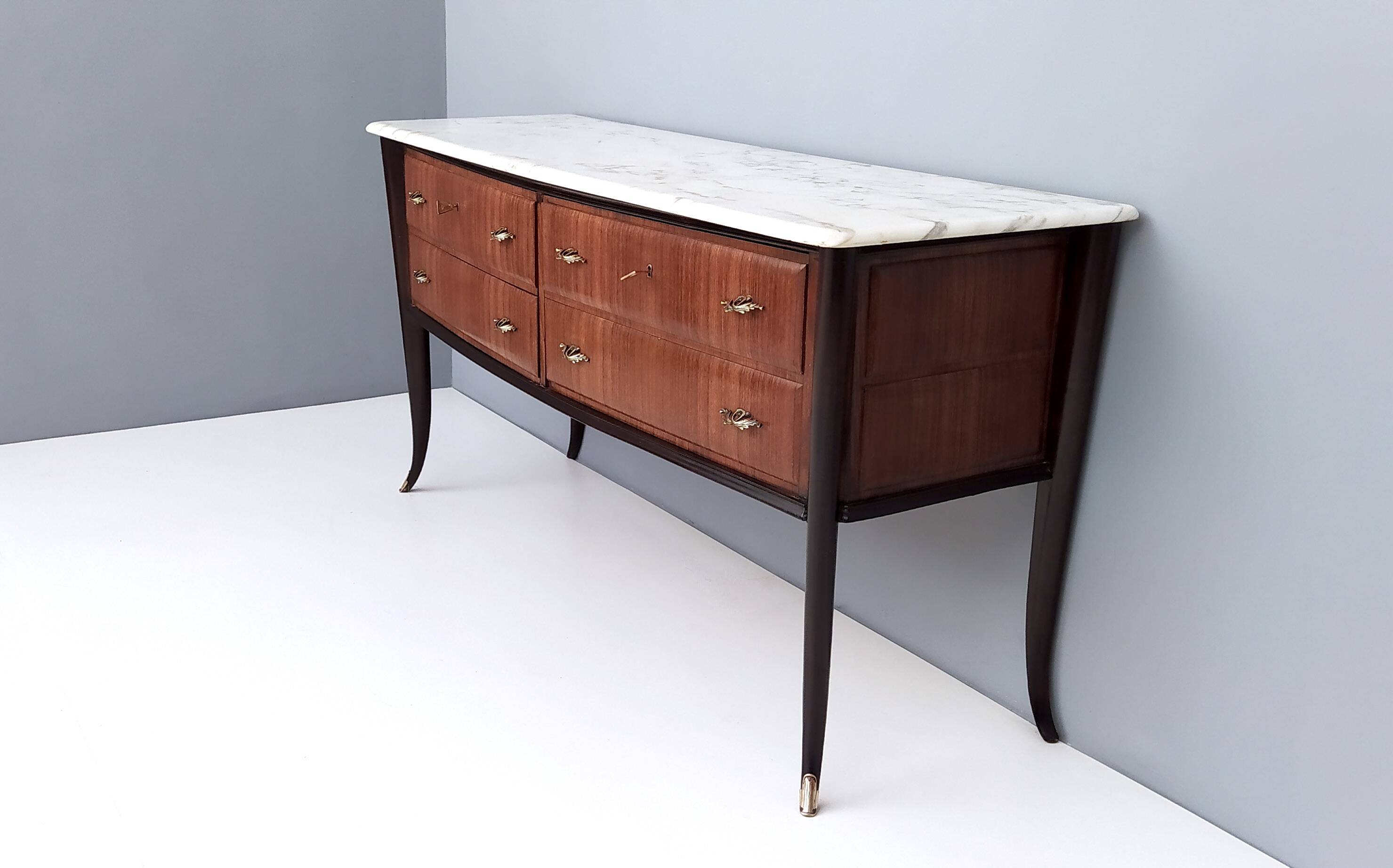 Black Walnut Dresser Produced by Dassi with Carrara Marble Top, Italy