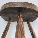 Tripod stool solid wood folk art 60s
