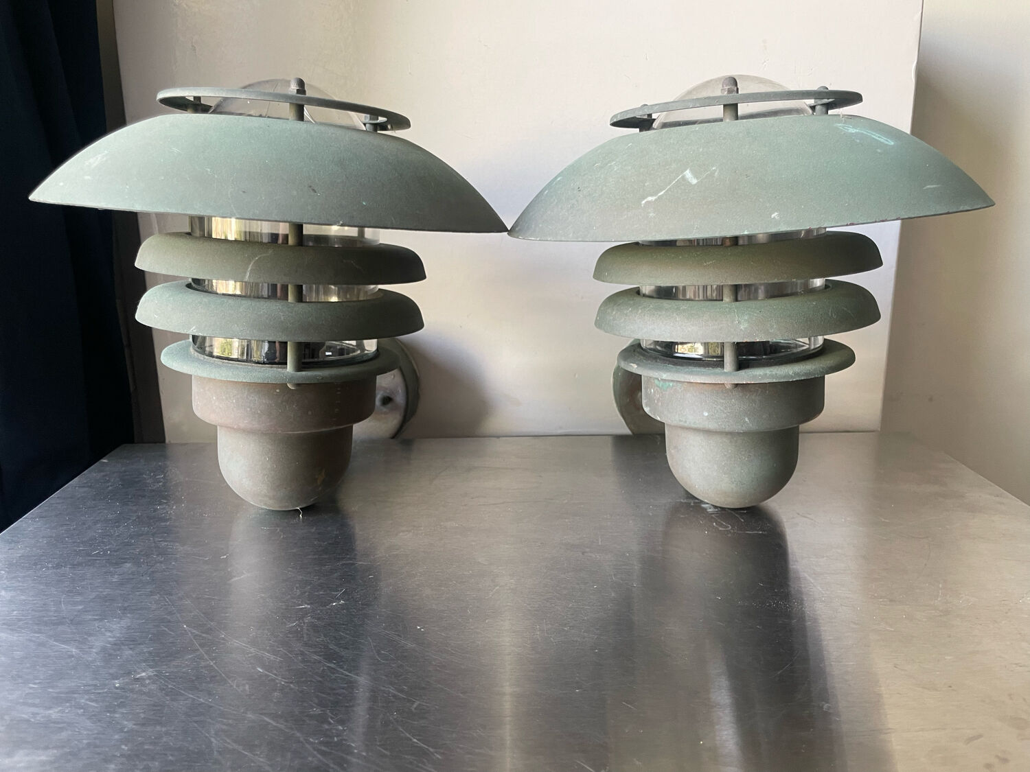 Pair of classic danish vintage outdoor wall lamps in copper