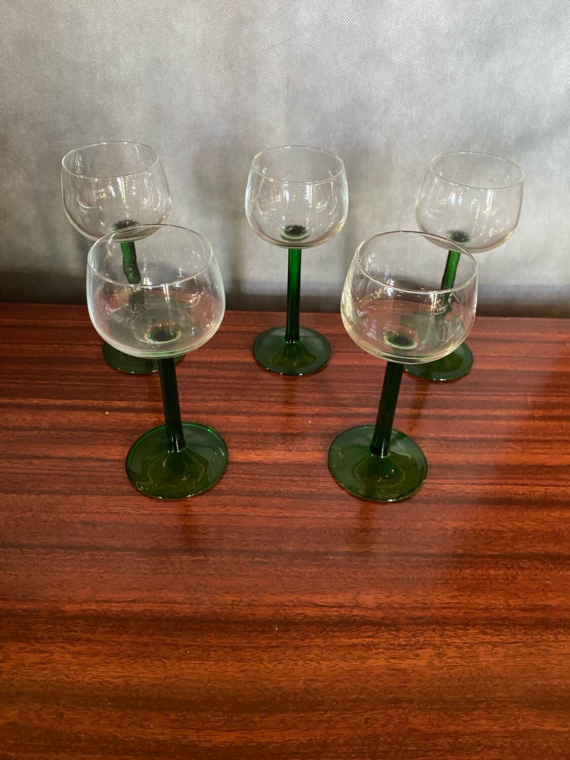 Set of 5 alsace balloon wine glasses vintage green glass