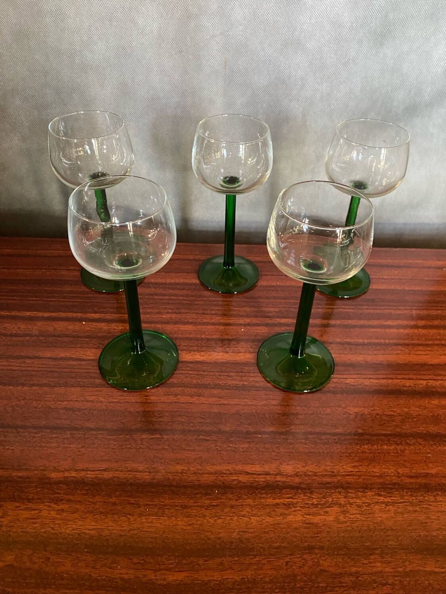 Set of 5 alsace balloon wine glasses vintage green glass