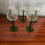 Set of 5 alsace balloon wine glasses vintage green glass