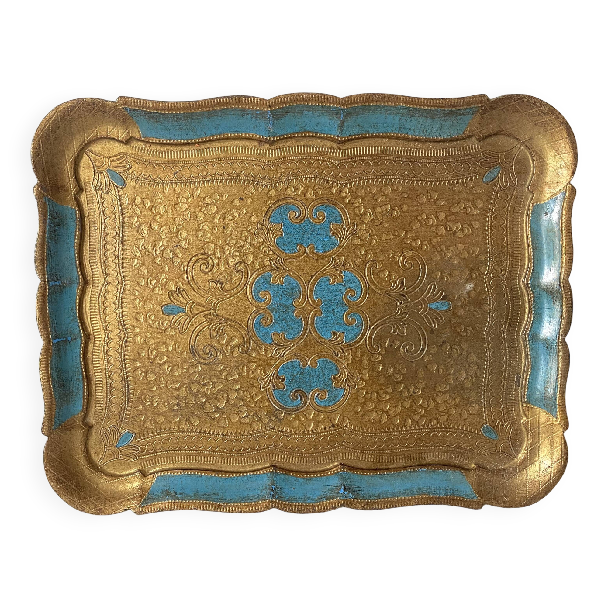 Plateau florentin doré et turquoise