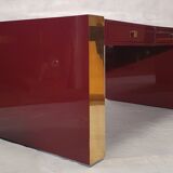 Executive desk by Jean Claude Mahey - lacquered wood & brass - Ca 1970