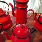 Set of 6 red glazed teapots