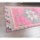 Vintage Pink Geometric Turkish Hand-Knotted Runner 92x342
