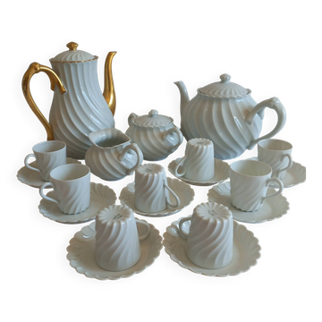 Haviland Limoges coffee service Torse white and gold 20 pieces 8 cups