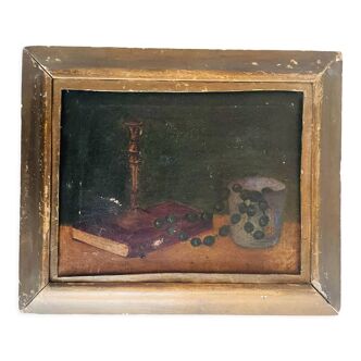 Still life with book, necklace and candlestick 1910
