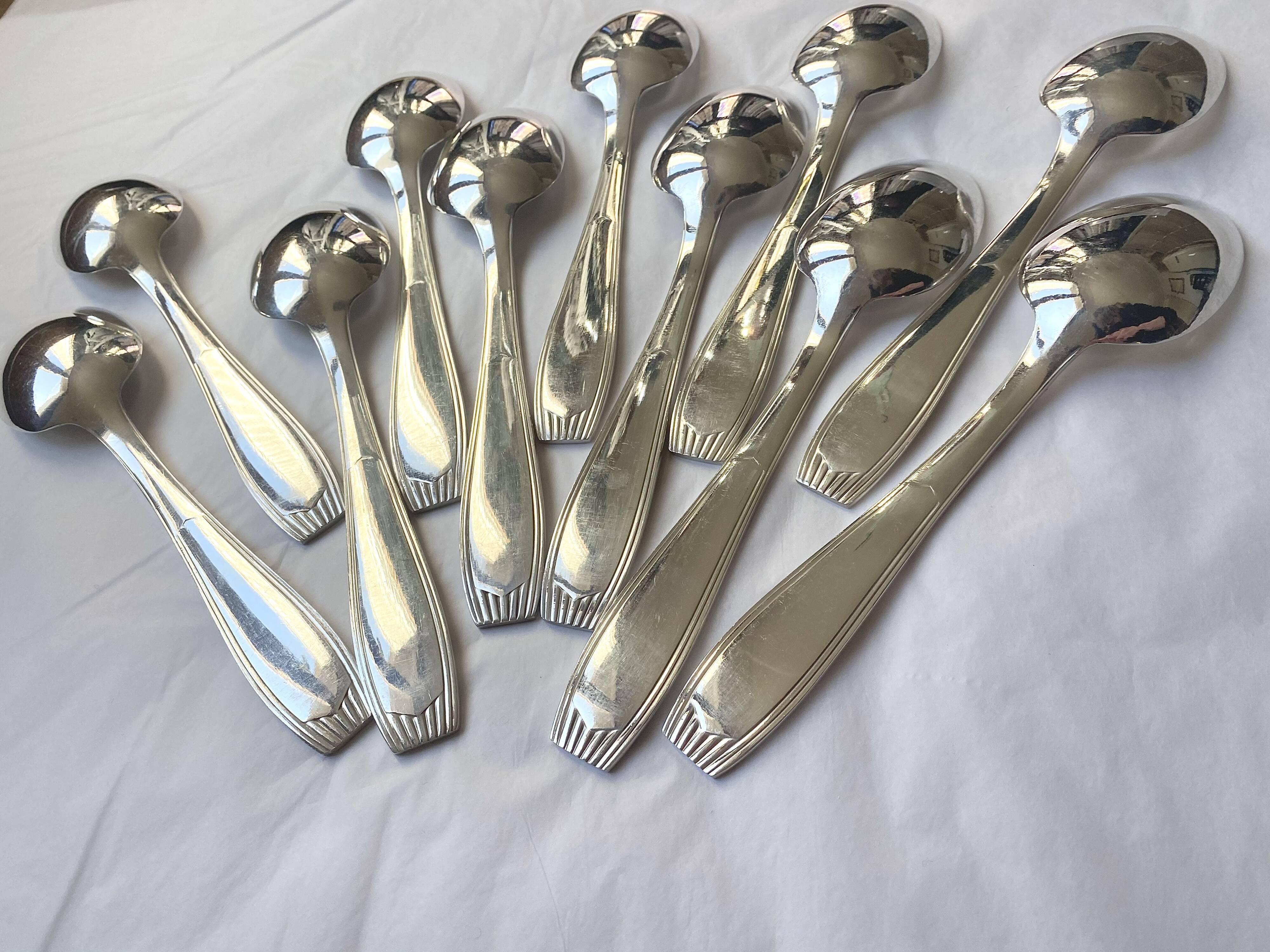 Christofle cutlery set - 11 fourchettes de table et 11 cuillères à soupe - Art déco - Métal argenté