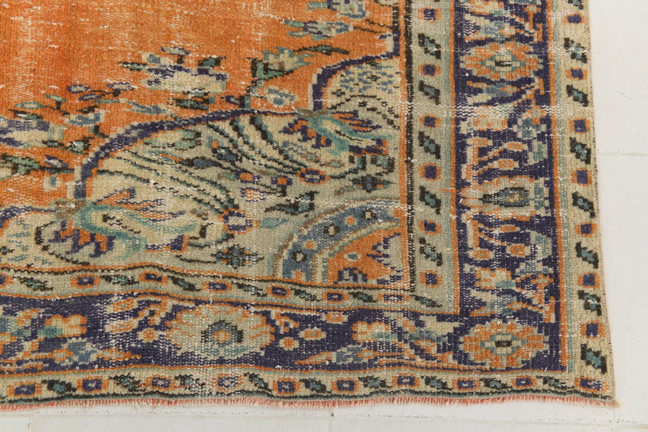 7x9 Orange & Cream Oriental Pattern Vintage Rug, 202x282Cm
