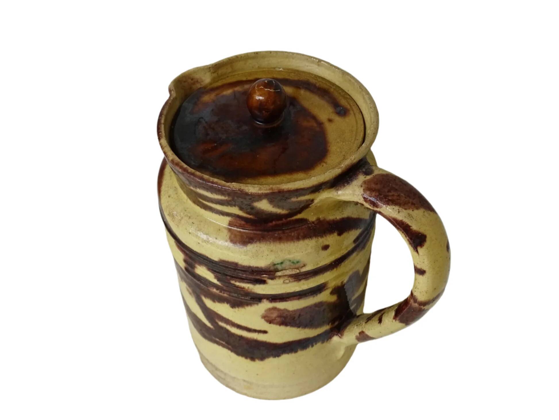 Pichet ancien en céramique française avec couvercle, provenant de Dieulefit