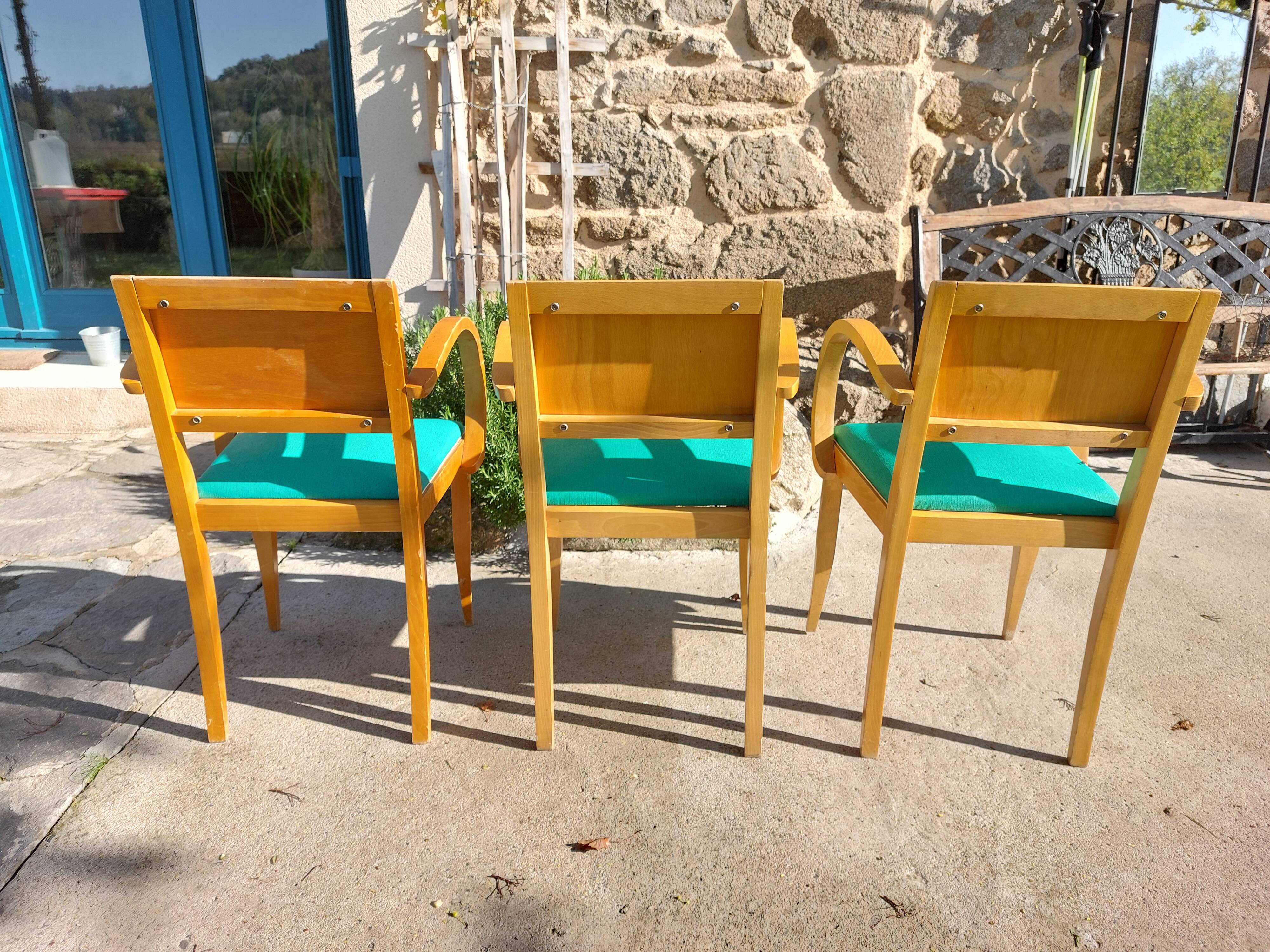 3 vintage design bridge armchairs, rounded armrests