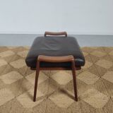 Leather and teak footrest Arne Wahl Iversen, Denmark 1960