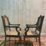 Pair of Louis XVI armchairs with re-edging and caning