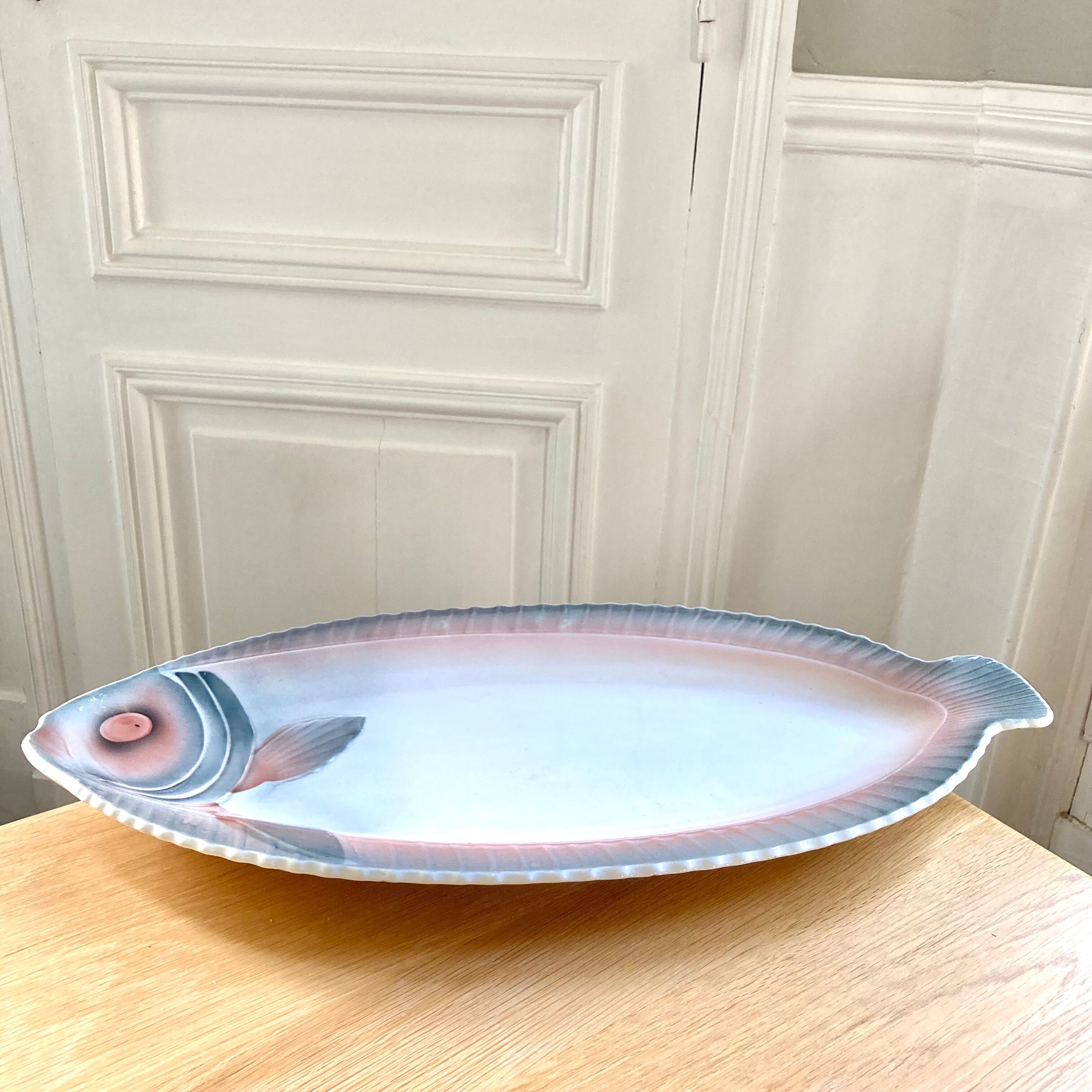 Faience fish dish Digoin Sarreguemines
