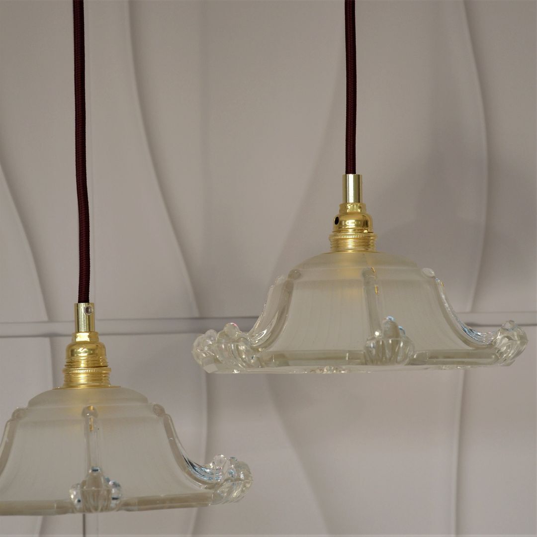 Two art deco glass hanging shape pagoda