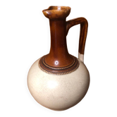 Old Vintage White & Brown Cracked Ceramic Pitcher
