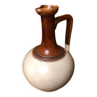 Old Vintage White & Brown Cracked Ceramic Pitcher