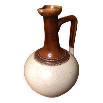 Old Vintage White & Brown Cracked Ceramic Pitcher