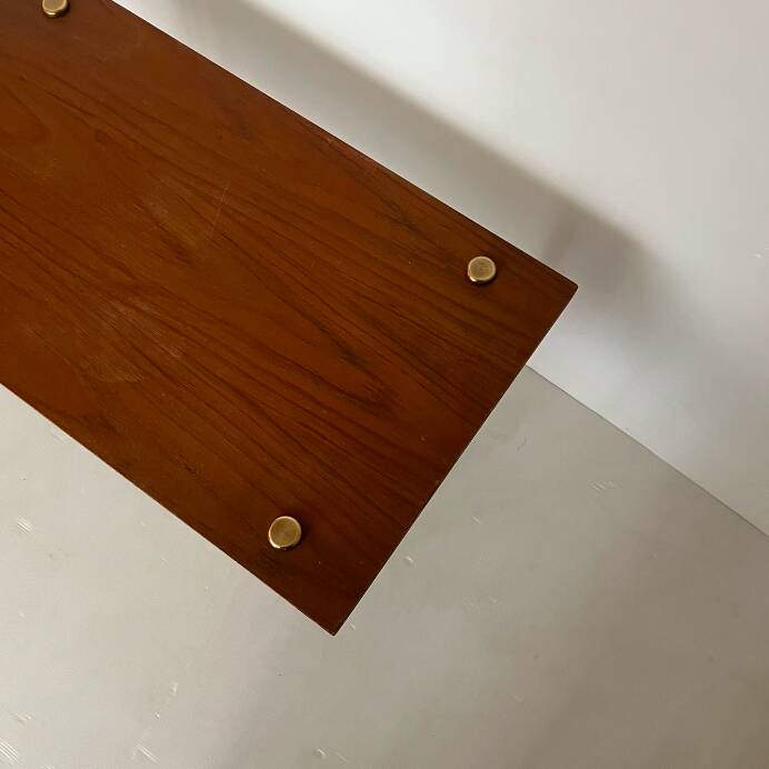 Table basse vintage bois, laiton, métal
