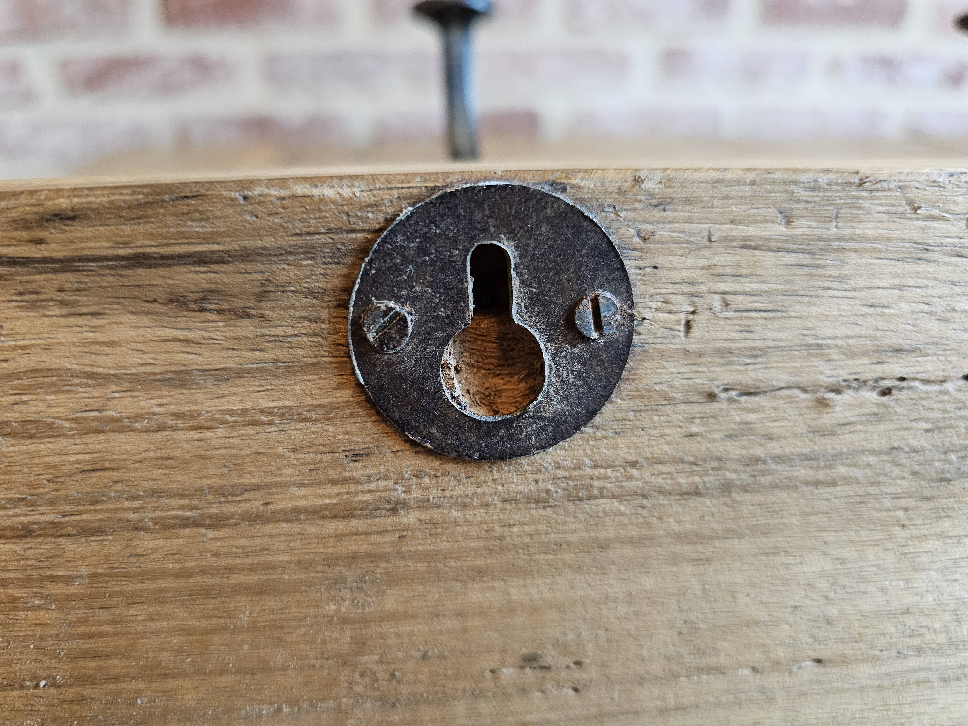 Solid teak coat hook with 4 double cast iron hooks