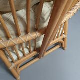 Chaise longue surdimensionnée en rotin/bambou avec coussins d'origine. Années 1970