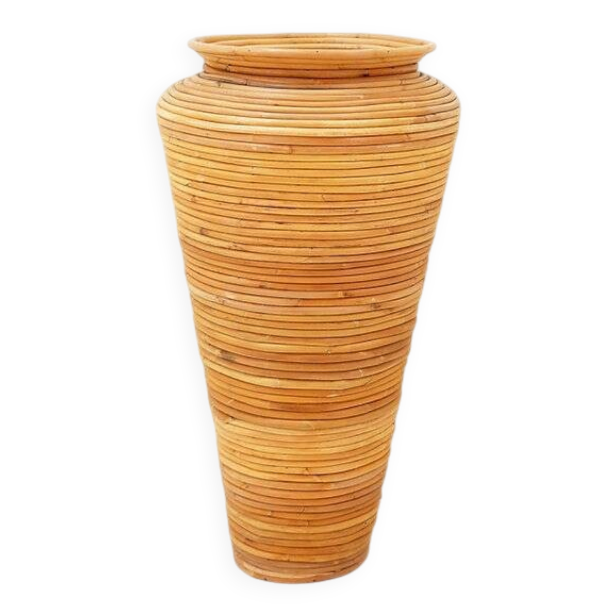 Vintage boho rattan sun vase in the style of Gabriella Crespi - H:70cm