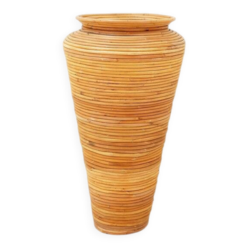 Vintage boho rattan sun vase in the style of Gabriella Crespi - H:70cm