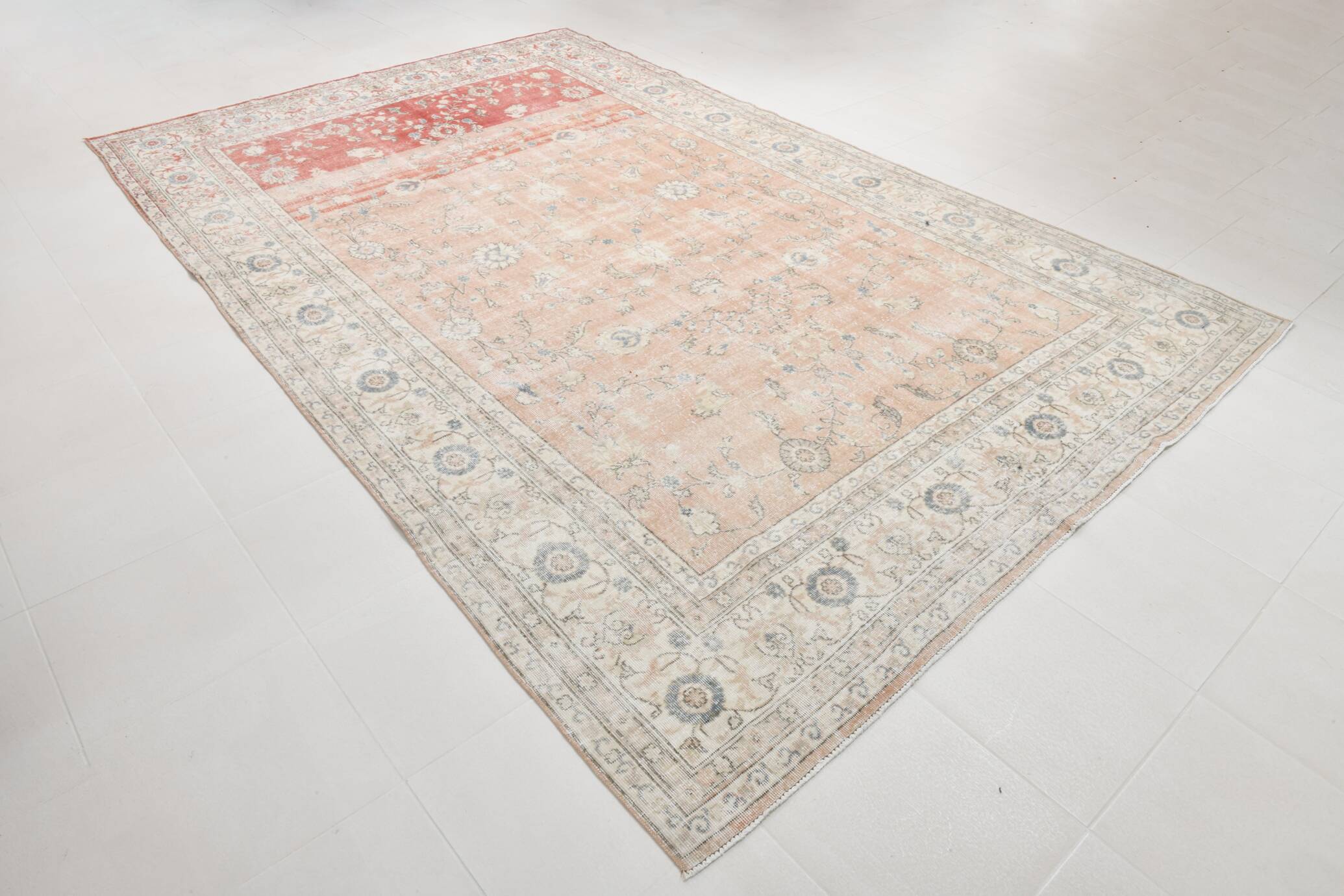 Tapis vintage floral rose blush et pêche 8x12, tapis pour salon.