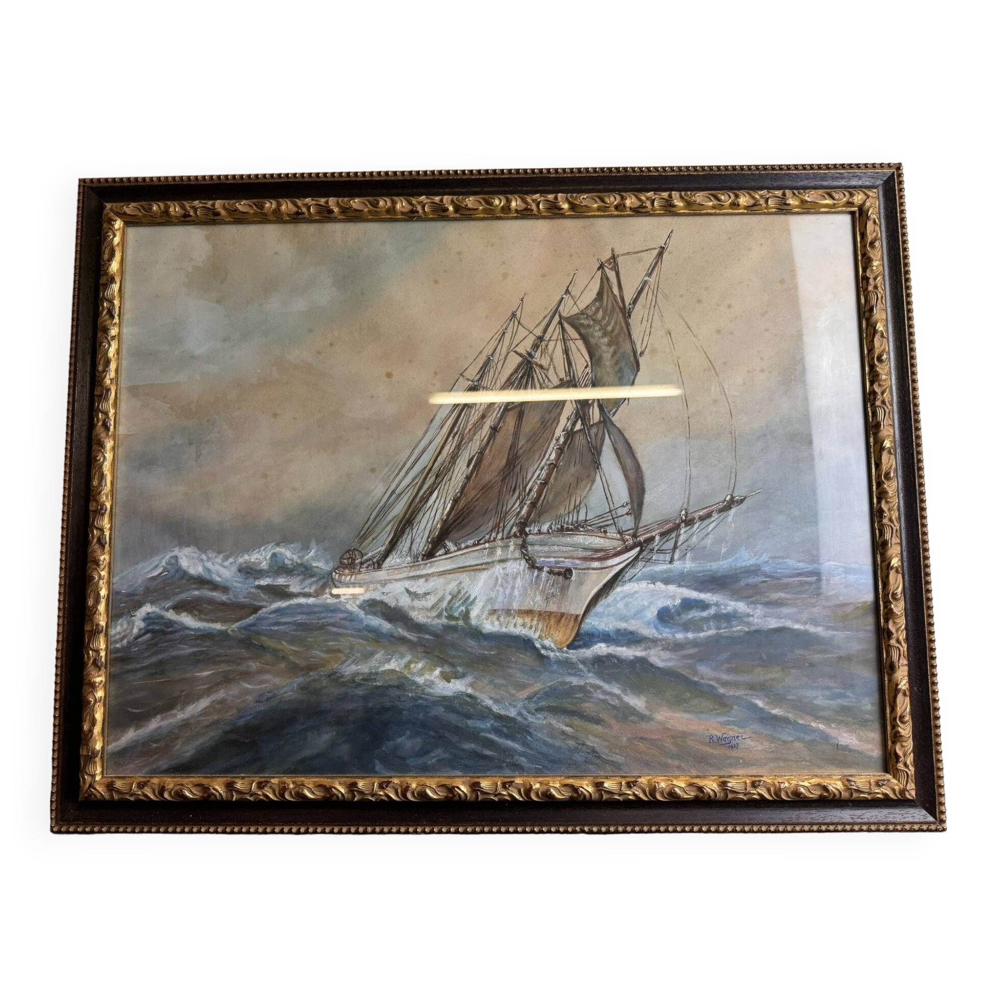 Frederick r. wagner (1937) (1864-1940): watercolor sailboat on the open sea